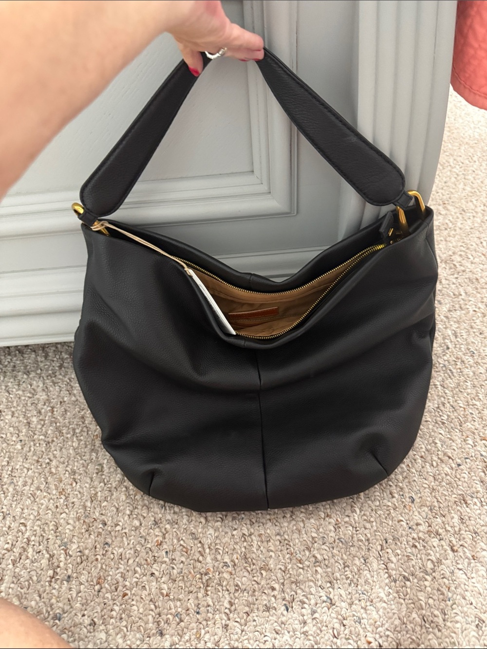 HOBO Black Pebbled Leather Shoulder Hobo with Gold Hardware
